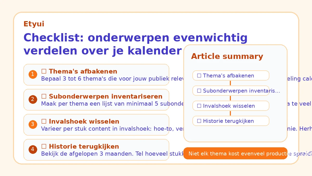 Checklist: onderwerpen evenwichtig verdelen over je kalender